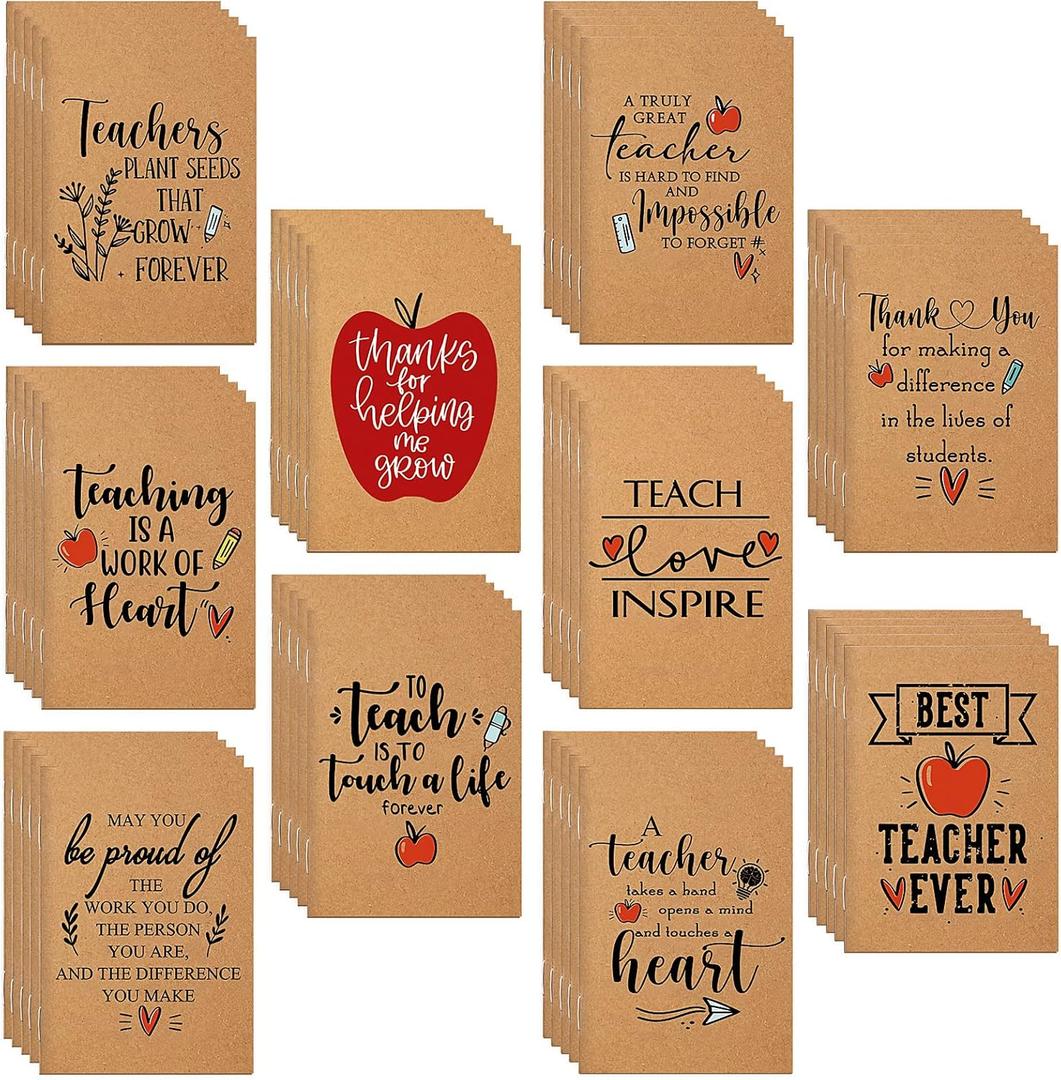 Lincia 50 Pcs Teacher Appreciation Gifts Bulk Thank You Kraft Notebooks Inspirational Mini Journal Notepads Motivational Notebooks Graduation Gifts for Women Teacher Nurse