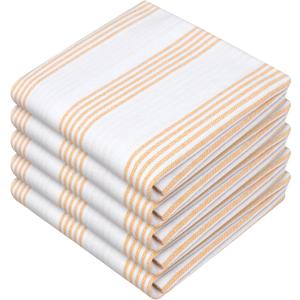 Mustard Yellow Striped Dish Towels 5 Pack, Ultra Absorbent, Multi Pin Stripe Towel Set, Quick Dry Cotton Kitchen Towels for Cleaning Counters, Drying Dishes, Everyday Cleanup