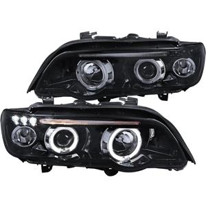 Spec-D Tuning Glossy Black Smoke LED Dual Halo Projector Headlights Compatible with 2001-2003 BMW E53 X5 All, Left + Right Pair Headlamps Assembly