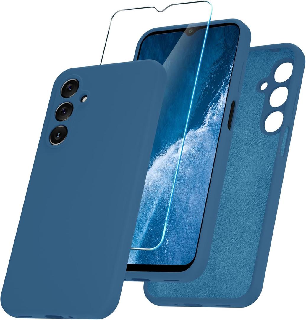 YENAPOON for Samsung Galaxy A16 5G Case, Silicone Phone Case with 1 Screen Protector, Soft Anti-Scratch Microfiber Lining, Full Body Shockproof Slim Cover, Navy Blue