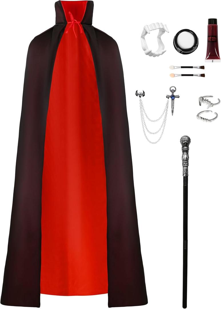 Angelaicos Unisex Adult Vampire Costume Accessories Set for Men Women Vampire Cape Halloween Party Outfits