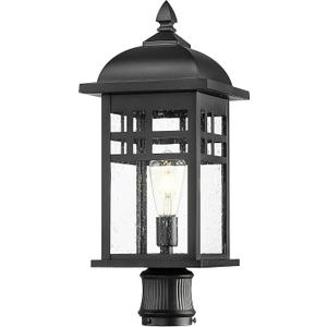 Emliviar 22 Inch Large Outdoor Lamp Post Light, Farmhouse Pole Lights for Outside Patio, Waterproof Aluminum in Black Finish with Seeded Glass, DE279P-M BK (Large - 1 Pack)
