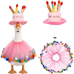 Happy Birthday Porch Goose Outfits, 17" 23" Goose Clothes Hat Tutu | Collar