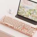 EWEADN V20 Typewriter Keyboard Wireless, 104 Keys Typewriter Style Mechanical with White Backlit, Media Knob, Pink Switch 2.4G/Bluetooth/USB-C Wired Retro Full Size Keyboard for Windows/Mac/PC-Pink