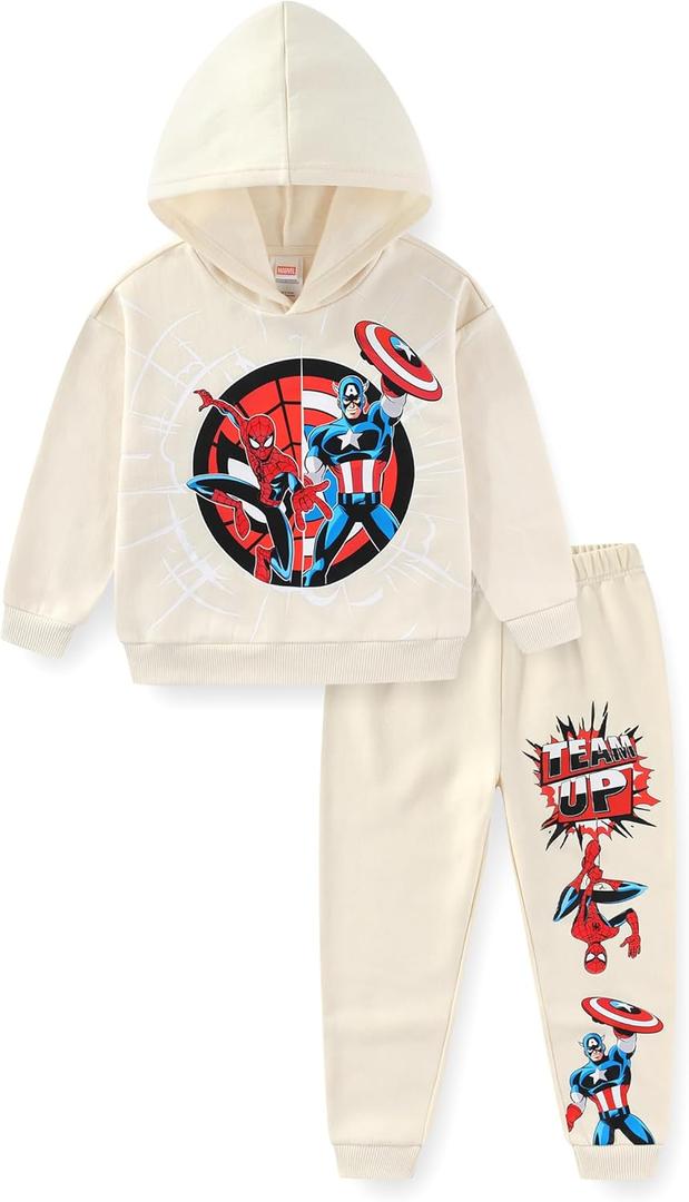 Marvel Spider-Man Captain America Boys Pullover Hoodie and Pants Set for Toddler and Big Kids (5, Beige)