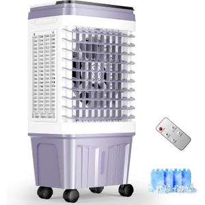 Portable Air Conditioners, 2500 CFM Swamp Cooler with 6.87 Gal Water Tank, 3-Speed Fan, 25 DB Evaporative Air Cooler with 16 FT Remote Control, 120Oscillation, 7.5H Smart Timer, 4 Ice Packs (Gray)