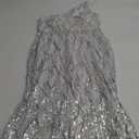 Women One Shoulder 1920s Plus Size Formal Dress Tassels Sleeve Sequins Gatsby Maxi Evening Gown (Medium)