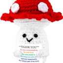 Positive Mushroom Gifts Love Support, Gifts for Her Him Friends Birthday Mother's Father's Day Wife Mom Dad Girlfriend, Crochet Mushroom Doll with Emotional Cards Cheer Up Desk Decors (Thank You)