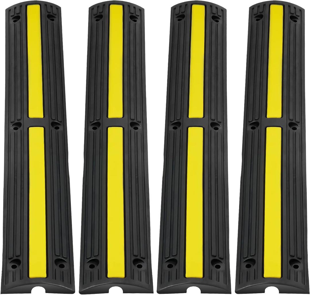 VEVOR 3.28 ft Cable Protector Ramp, 4 Pack of 1 Channel, 18000 lbs/axle Capacity Heavy Duty Rubber Speed Bumps, Floor Cord Cable Protector Wire Cover, for Residential Areas, Private Garages, Gardens