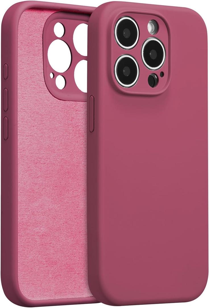 for iPhone 14 Pro Max Case Silicone,with [Full Camera Protection][Soft Anti-Scratch Microfiber Lining],Liquid Silicone Ultra Slim Shockproof Phone Case for Men Women Girls-Wine Red