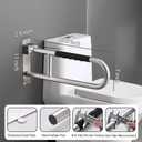 Toilet Grab Bar 23.6 Inch, BVTOURA Flip-Up Safety Rail with Soft Silicone Anti-Slip Finger-Grip Handle and Paper Holder, Stainless Steel U-Shaped Support Bar for Elderly Disabled, Brushed Nickel