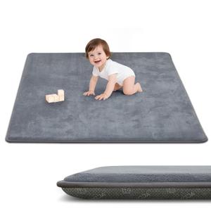 ACOMOPACK 1.3" Thick Baby Play Mat for Floor 50x50"-Memory Foam Water-Repellent Playpen Mat for Tummy Time,Non-Slip Soft Velvet Nursery Rug for Kids,Toddlers,Infants CrawlingGrey