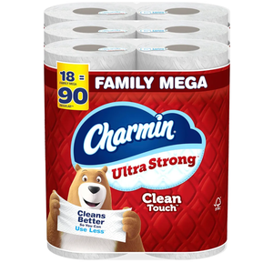 Charmin Ultra Strong Clean Touch Toilet Paper, 18 Family Mega Rolls = 90 Regular Rolls