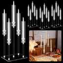Hushee 4 Set 5 Arms Acrylic Candelabras Centerpieces with 20 Pcs LED Candles Clear Candle Holder Crystal Taper Candlestick with Rectangular Base for Dinner Party Table Fireplace Wedding Decoration