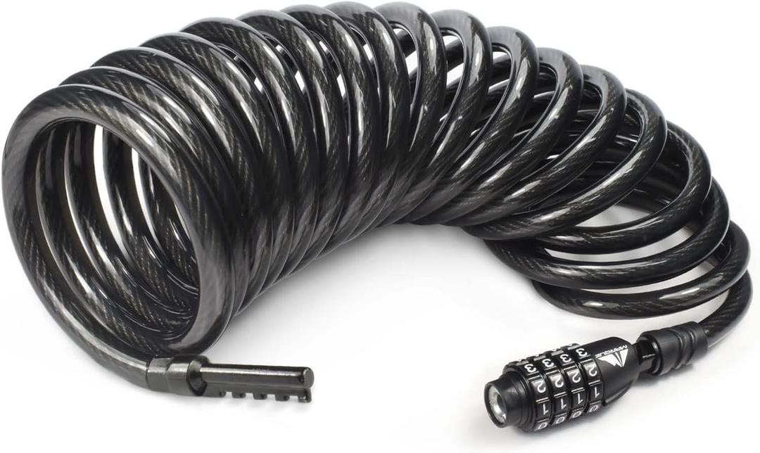 MARQUE Combination Bike Lock Cable- 3/8 inch (5FT, 10FT, 15FT, 25FT) Resettable Combination Lock, Anti-Theft Coiled Secutiry Cable for Bicycles, Kayaks, Paddle Boards, Gates and Outdoor Gear (15 FT)