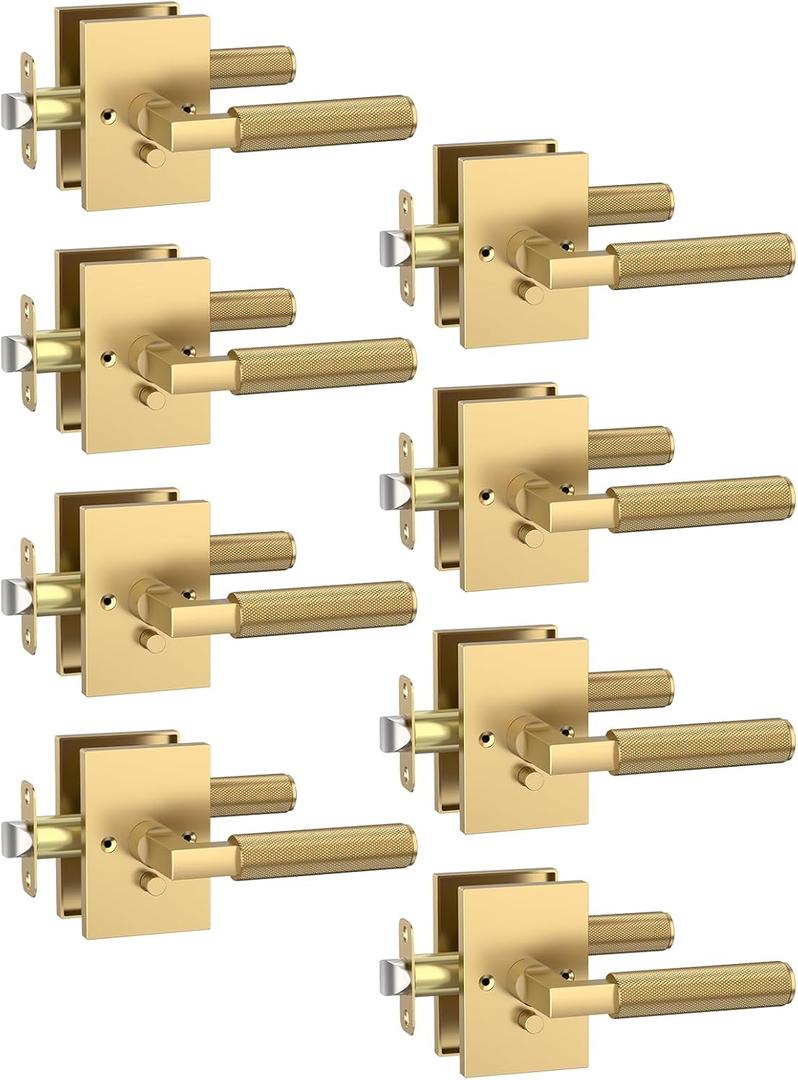 Asidrama 8 Pack Privacy Champagne Bronze Door Handles, Door Lever with Door Knobs Indoor for Bedroom or Bathroom, Heavy Duty Door Handles Interior with Locks for Left Right Sided Doors ZR08-098