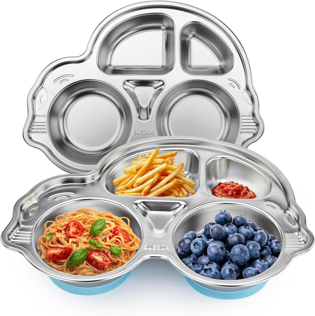 Stainless Steel Baby Suction Plates: Divided Plates Designed for Babies and Toddlers, Made of 100% Food-Grade Materials, Ideal for Baby-Led Weaning, BPA-Free Toddler Feeding Dishwasher Safe Blue