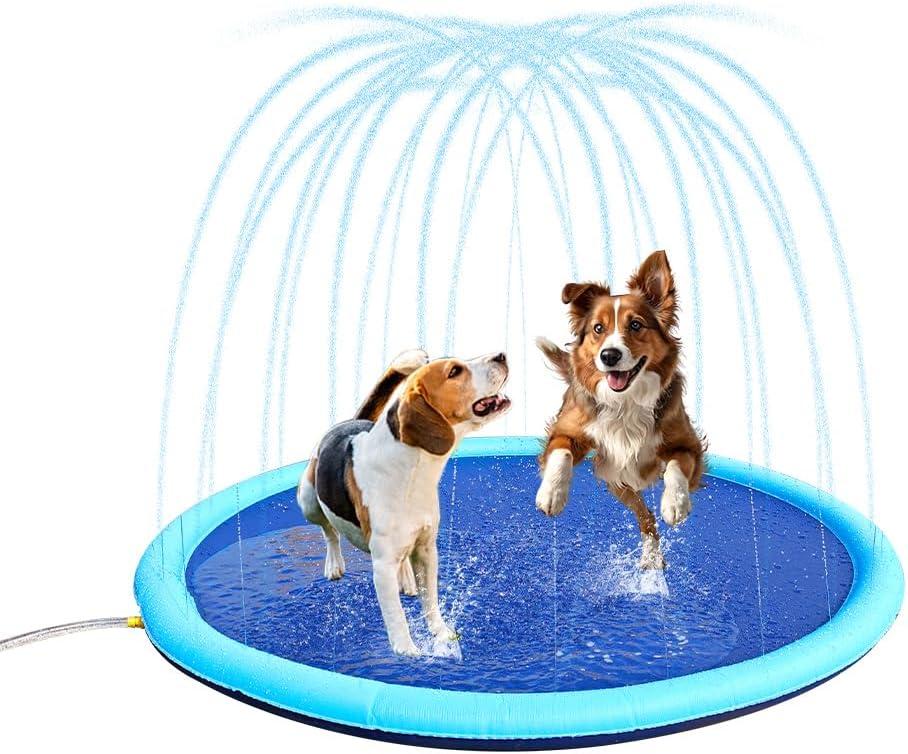 Dog Splash Pad for Large Dogs Heavy Duty, Non Slip Splash Pad for Kids and Dogs, Durable Summer Fun Sprinkler Pad for Outside (67IN)