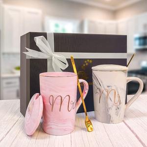 Ceramic Marble Coffee Mug Set- Unigue Wedding Gift Cup for Bride and Groom- His and Hers Engagement Gift- Husbands and Wife Anniversary Present No Matter When