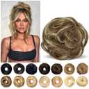 Messy Bun Hair Piece Human Hair for Women, Human Hair Bun, Messy Bun Hair Scrunchie, Hair Buns Hair Piece, 100% Real Hair Bun Updo Hairpieces (Chocolate Brown Mixed Blonde) (4 Inch)