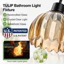 Bathroom Light Fixtures, 3-Light Black Vanity Light with Ribbed Amber Tulip Glass Shades, 20-Inch Bathroom Lighting Over Mirror for Bedroom, Living Room, Hallway (Bulbs Not Included)
