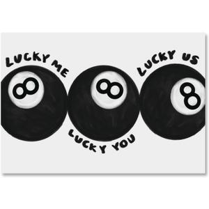 Xmsaitar 8 Ball Lucky Me You Us Poster Hanger Frame Wall Decor, Preppy Trendy Prints for Wall Hanging Decor Art,Retro Black and White Pictures Banner for Dorm Apartment Playroom Girly Room Bar 12x16in