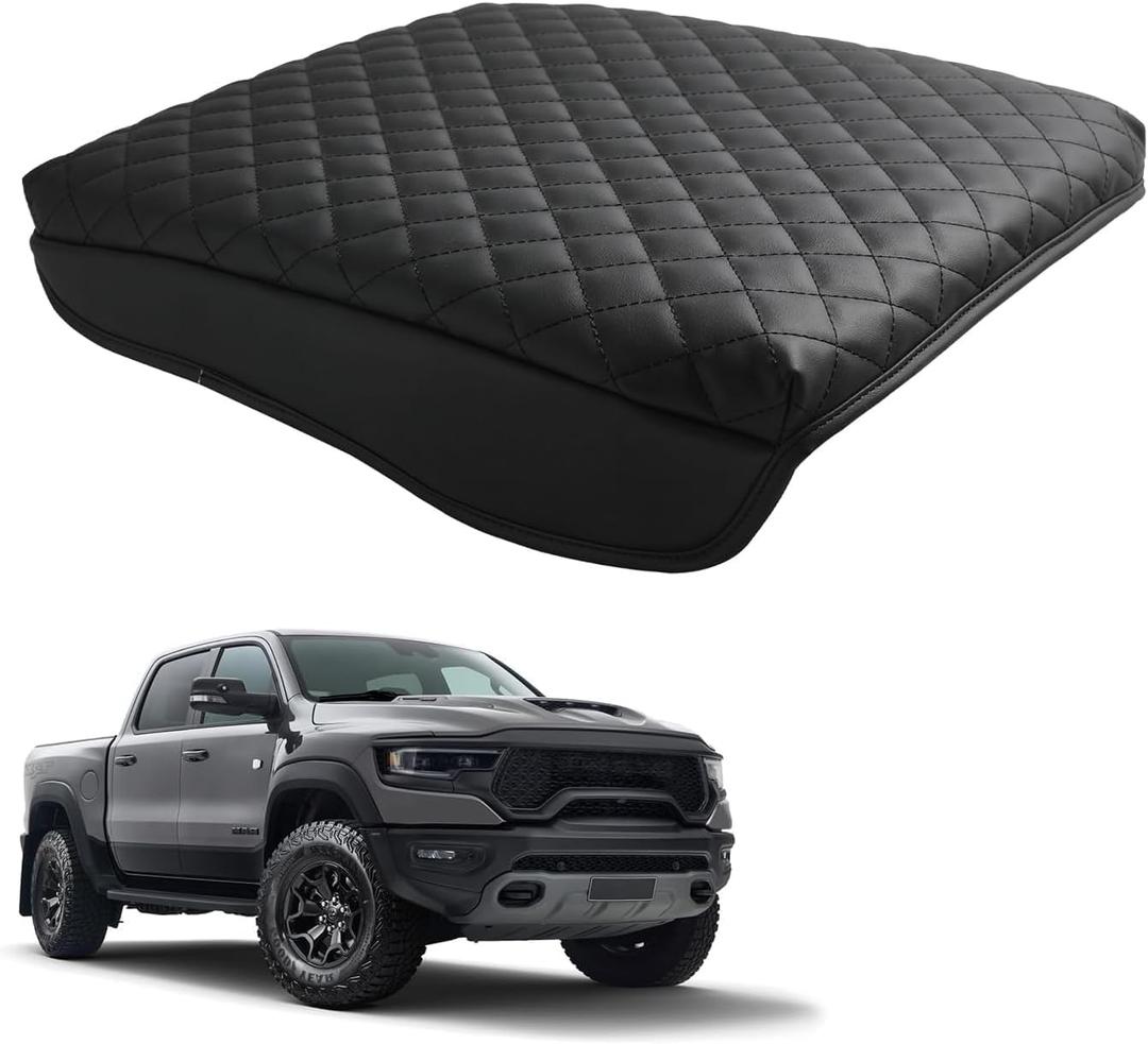 Center Console Cover for 2019-2025 Ram 1500 Center Console Cover, Armrest Cushion Pad Cover, PU Leather for 5th Ram 1500 Armrest Cushion Pad Cover Anti-Scratch for Ram 1500 Accessories (Height-enhancing)