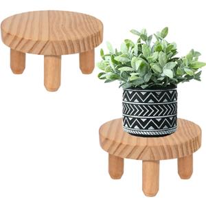 ARTORA Small Wooden Riser, Decorative Round Wood Desktop Plant Stand Mid Century Kitchen Counter Pedestal Stand for Centerpiece Pet Bowl Holder (Natural, 2 Pack)