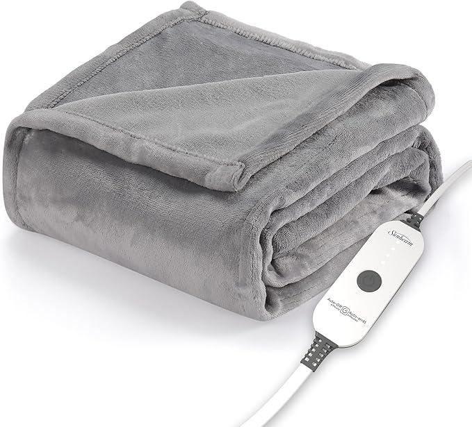 Sunbeam Royal Posh Ribbed Champagne Heated Personal Throw / Blanket, Cozy-Warm, Adjustable Heat Settings