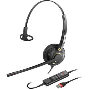 Arama USB Headset with Microphone for PC, Noise Cancelling & Audio Controls Ultra Comfort USB Headphone for Computer Laptop Pc Business Skype UC Webinar Call Center Office