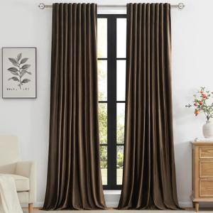 PRIMROSE Brown Velvet Curtains 120 inch Long for Living Room,Set of 2 Panels Blackout Rod Pocket Back Tab Window Treatment Room Darkening Heavy Decorative Curtains Drapes for Bedroom