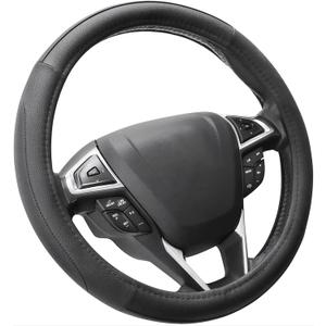 SEG Direct Car Steering Wheel Cover Universal Standard Size 14.5-15 inch, Black Microfiber Leather (Standard size[14 1/2''-15''])