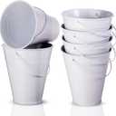 Sadnyy 6 Pack 5" Small White Metal Galvanized Buckets Bulk with Handle Mini Metal Buckets Pails for Halloween Christmas Party Favors Decoration Candy Container Centerpiece for Table Vase