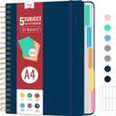 Hardcover Spiral Journal Notebooks for Work With Removable Dividers & Tabs, 8.5"x11" 5 Subject Notebook for Note Taking & Organizer, A4 College Ruled Lined Journal for Women & Writing, Navy Blue, 280 Pages
