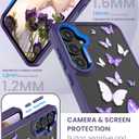 for Samsung Galaxy A35 5G Case+Tempered Glass Screen Protector,Military Grade Protective Slim Soft TPU & Hard PC,Girls Women Crystal Clear Flower Pattern Case Cover for A35 5G-Purple Butterfly