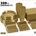 350 Pcs Gold Plastic Plates For Party, Gold Disposable Plates Set, 50 Of Each 9" Dinner Plate Set, 7" Dessert Plate, Cups, Napkins & Cutlery Plastic Dinnerware Exquisite