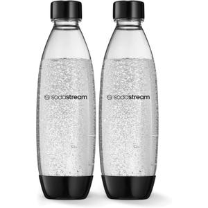 2 Pack Original Sodastream Source BLACK Carbonating Water Bottles 1 Liter BPA-Free / Fits only - Play, Splash, Source, Power, Spirit and Fizzi soda makers