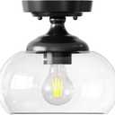 VONLUCE Industrial Semi Flush Mount Ceiling Light, 8.3" Ceiling Light Fixture with Clear Glass Shade, Farmhouse Lighting for Hallway Kitchen Bedroom Entryway, Matte Black Flush Mount Light Fixture