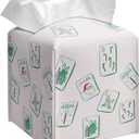Grace Yonks Whimsical Tissue Box Cover Square - Holiday Mahjong Doodles Design 5.2" PU Leather Holder for Vanity, Desk, or Bathroom Counter - Cube Case for Facial Tissues. (110)
