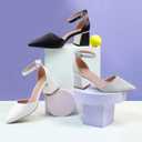 BCTEX COLL Womens Pointed Toe Pumps Shoes Ankle Strap Chunky Low Heels Metal Lined Sandals Designed for Women (White), size 8.5