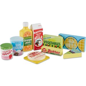 Melissa & Doug Fridge Food Wooden Play Food Set - 9 Pieces Pretend Play Kitchen Accessories, For Kids Kitchen, Wooden Grocery Sets For Kids Ages 3+