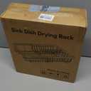 MAJALiS Expandable Stainless Steel Over The Sink Dish Drying Rack for Small Kitchen, Counter Space Saving, Hanging Compact RV Plate Drain Strainer in Black Wire Metal with Adjustable Utensil Holder