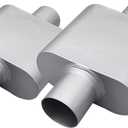 Universal 3"(ID) Inlet 3"(ID) Outlet Single Chamber Muffler - 13" Total Length (7x9x4 in Body), Aluminum Coated Exhaust with Internal Baffle to Produce Aggressive Deep Sound (2 Pack)