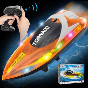Remote Control Boats for 8-12, 15+ MPH Fast RC Boat with LED Lights, 2.4G RC Electric Speed Boats Pool and Lakes Toys for Kids (819-orange Yellow)