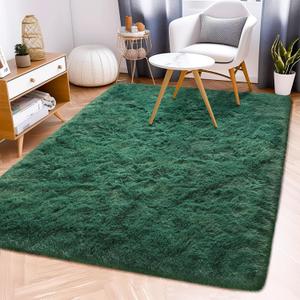 Fluffy Rug Stain Resistant 4x6 Feet, Dark Green Area Rug for Bedroom, Super Soft Shaggy Rugs Room Carpet Floor Rug