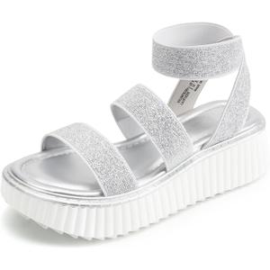 DREAM PAIRS Girls Flatform Wedge Open Toe Platform Summer Sandals with Buckle Ankle Strap for Little Kid/Big Kid (Silver), Size: 2 Little Kid