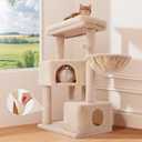 Gardner Pet 41" Tall Cat Tree for Large Cats, Heavy Duty Cat Tower with 3.2in Posts & Washable Top Perches, Space-Saving Cat Furniture with Replaceable Natural Sisal for Apartments, Easy to Assembly (Beige)