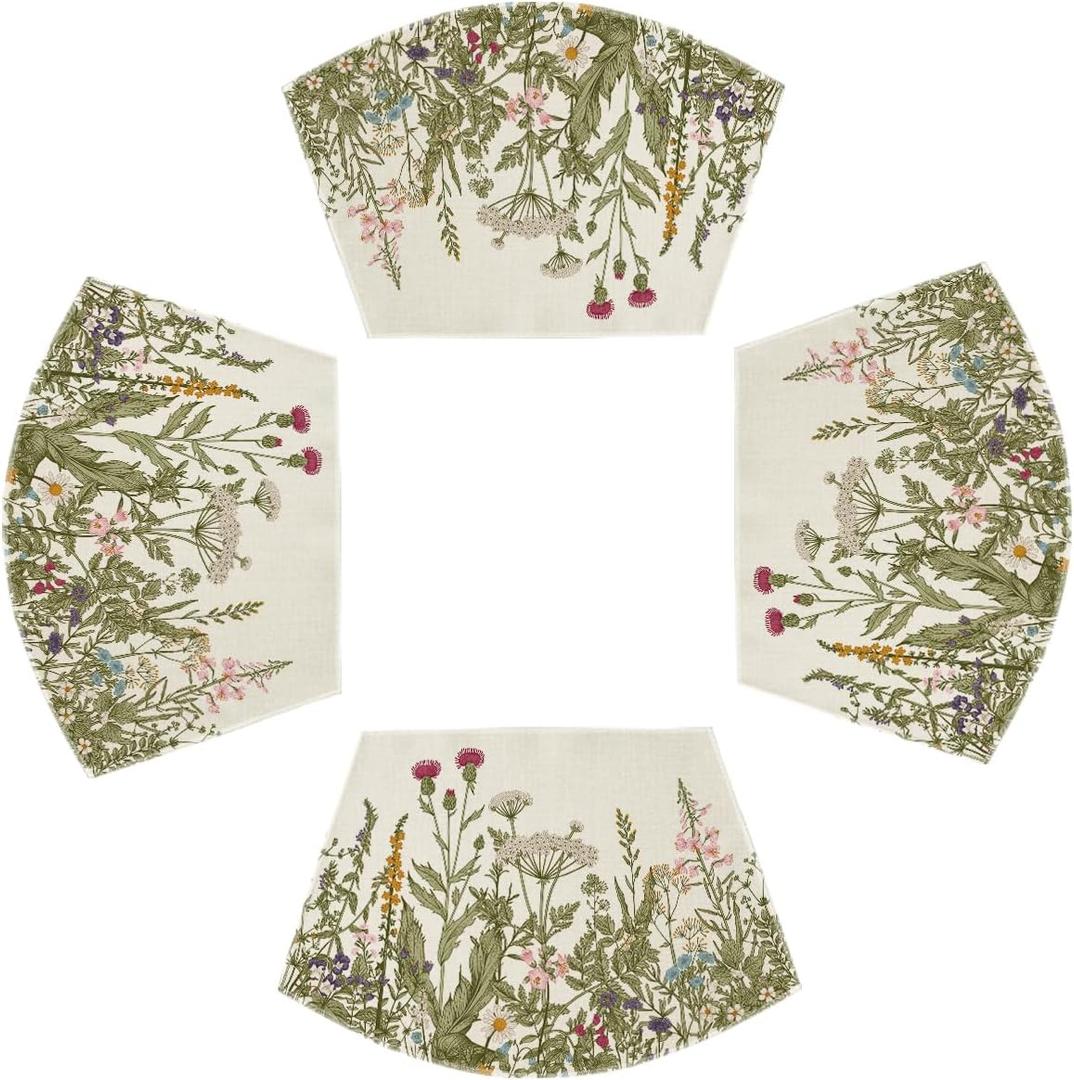 Artoid Mode Wild Flower Round Table Summer Wedge Placemats Set of 4, Seasonal Kitchen Dining Table Decoration for Indoor Party Home (12" x 18", Wedge 4 Pcs)