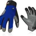 Vgo... Men's Winter Work Gloves,Waterproof,Impact Reducing,Leather Palm,Touchscreen for Construction,Cold Storage,Outdoor (Blue, L)