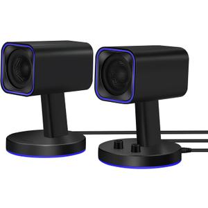 SW202 2.25 Computer Gaming PC Speakers - 24W Fiberglass Speaker Unit - Built-in 16bit DAC Dynamic 3D Surround Sound - Bluetooth 5.2 USB Aux Inputs - RGB Backlit (Pair, Black)